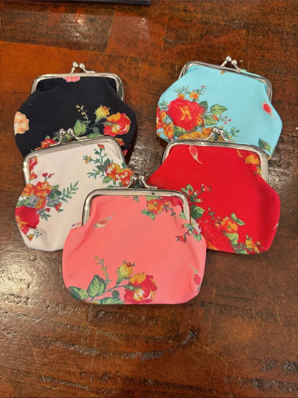 Floral Clasp Coin Purse - Red, Pink, Blue, Black, Cream - Picture 1 of 9
